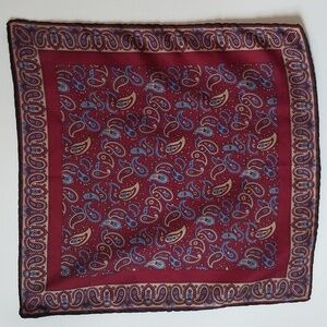 ITALY Silk Paisley  Scarf Neck Classic Burgundy Size 17 x 17